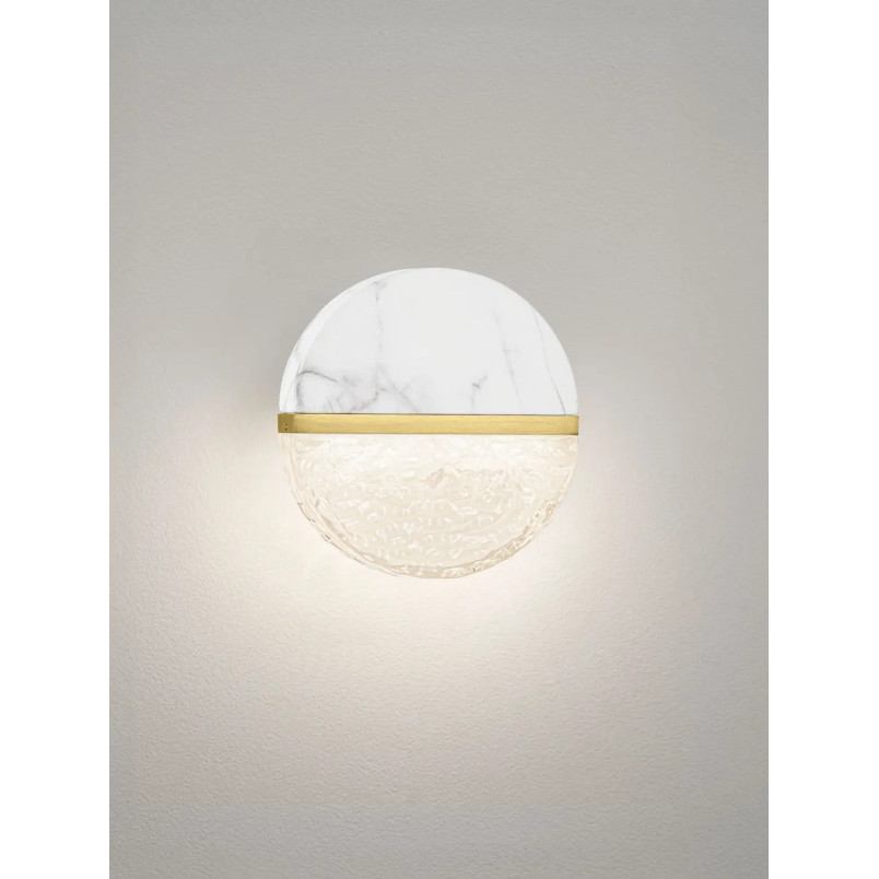 Kinkiet okrągły marmurowo-szklany Pianetti 15,8cm IP44 LED 3000K biały marmur / złoty mosiądz / przeźroczysty
