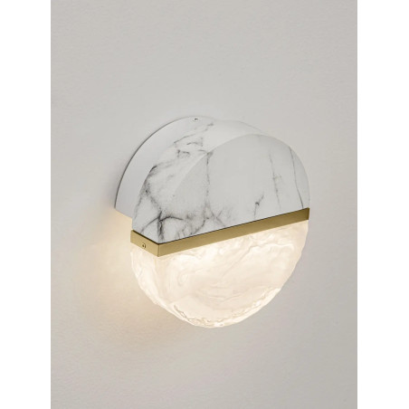 Kinkiet okrągły marmurowo-szklany Pianetti 15,8cm IP44 LED 3000K biały marmur / złoty mosiądz / przeźroczysty