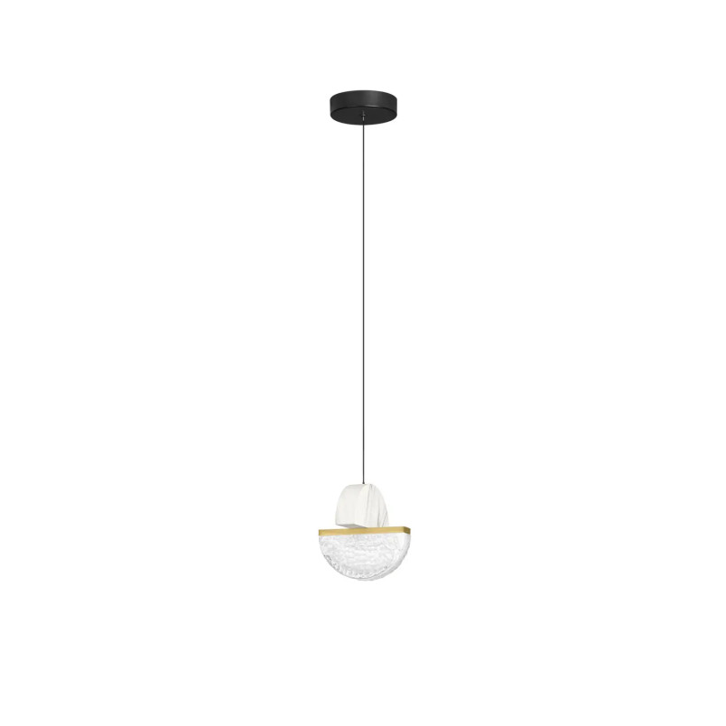 Lampa wisząca marmurowo-szklana Pianetti 16cm LED 3000K biały marmur / złoty mosiądz / przeźroczysty