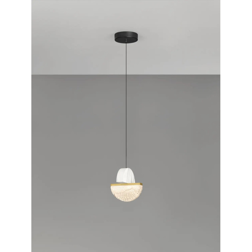 Lampa wisząca marmurowo-szklana Pianetti 16cm LED 3000K biały marmur / złoty mosiądz / przeźroczysty