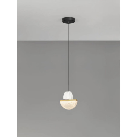 Lampa wisząca marmurowo-szklana Pianetti 16cm LED 3000K biały marmur / złoty mosiądz / przeźroczysty