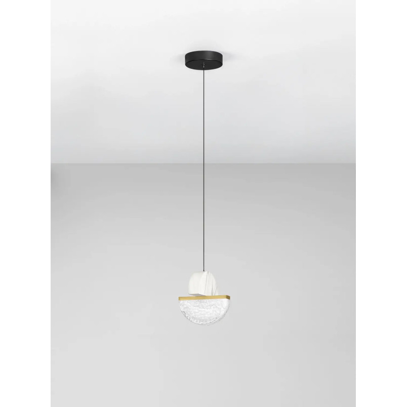 Lampa wisząca marmurowo-szklana Pianetti 16cm LED 2700K biały marmur / złoty mosiądz / przeźroczysty