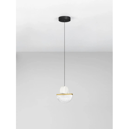 Lampa wisząca marmurowo-szklana Pianetti 16cm LED 2700K biały marmur / złoty mosiądz / przeźroczysty