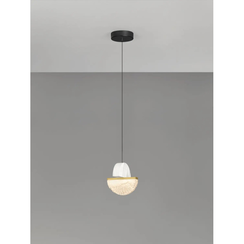 Lampa wisząca marmurowo-szklana Pianetti 16cm LED 2700K biały marmur / złoty mosiądz / przeźroczysty