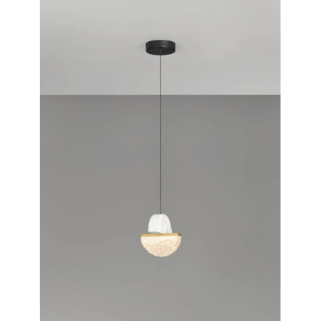 Lampa wisząca marmurowo-szklana Pianetti 16cm LED 2700K biały marmur / złoty mosiądz / przeźroczysty