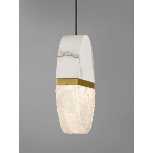 Lampa wisząca marmurowo-szklana Pianetti 16cm LED 2700K biały marmur / złoty mosiądz / przeźroczysty