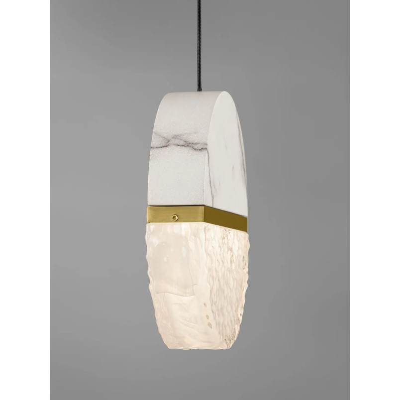 Lampa wisząca marmurowo-szklana Pianetti 16cm LED 2700K biały marmur / złoty mosiądz / przeźroczysty
