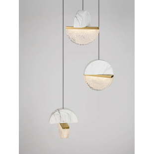 Lampa wisząca marmurowo-szklana 3 punktowa Pianetti 38cm LED 3000K biały marmur / złoty mosiądz / przeźroczysty
