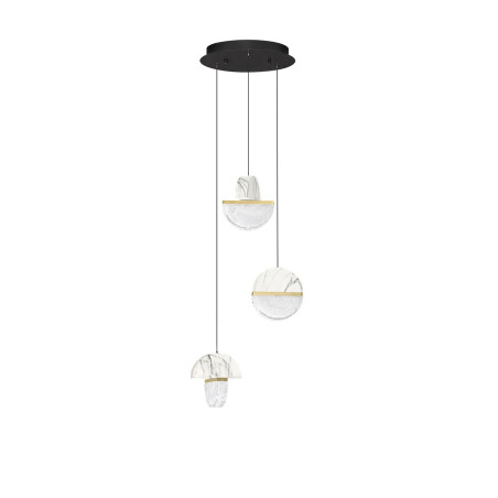 Lampa wisząca marmurowo-szklana 3 punktowa Pianetti 38cm LED 3000K biały marmur / złoty mosiądz / przeźroczysty