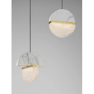 Lampa wisząca marmurowo-szklana 3 punktowa Pianetti 38cm LED 3000K biały marmur / złoty mosiądz / przeźroczysty