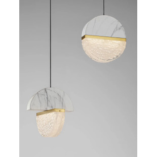 Lampa wisząca marmurowo-szklana 3 punktowa Pianetti 38cm LED 2700K biały marmur / złoty mosiądz / przeźroczysty