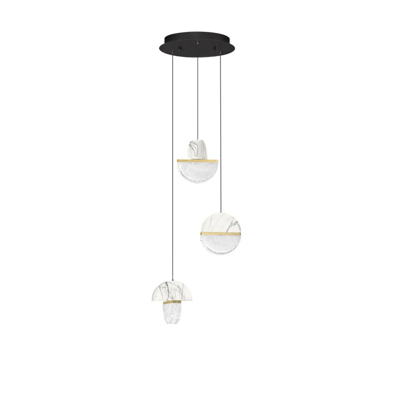 Lampa wisząca marmurowo-szklana 3 punktowa Pianetti 38cm LED 2700K biały marmur / złoty mosiądz / przeźroczysty
