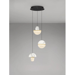 Lampa wisząca marmurowo-szklana 3 punktowa Pianetti 38cm LED 2700K biały marmur / złoty mosiądz / przeźroczysty