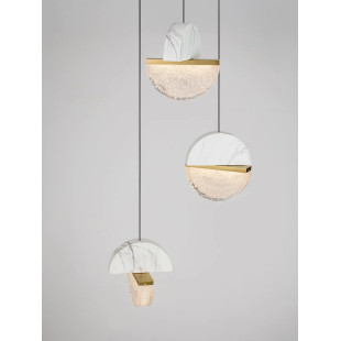 Lampa wisząca marmurowo-szklana 3 punktowa Pianetti 38cm LED 2700K biały marmur / złoty mosiądz / przeźroczysty