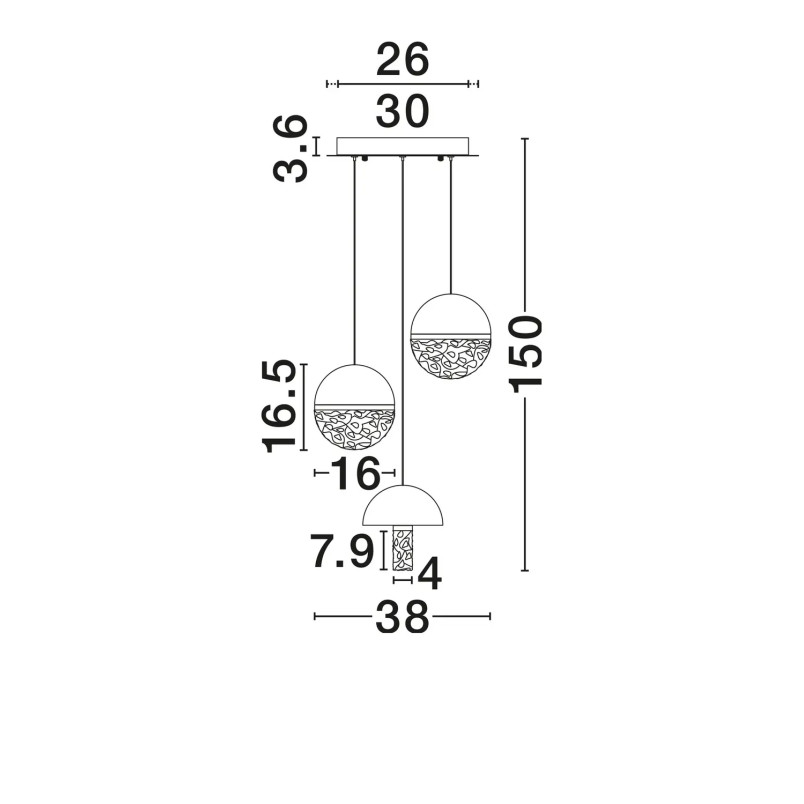 Lampa wisząca marmurowo-szklana 3 punktowa Pianetti 38cm LED 2700K biały marmur / złoty mosiądz / przeźroczysty