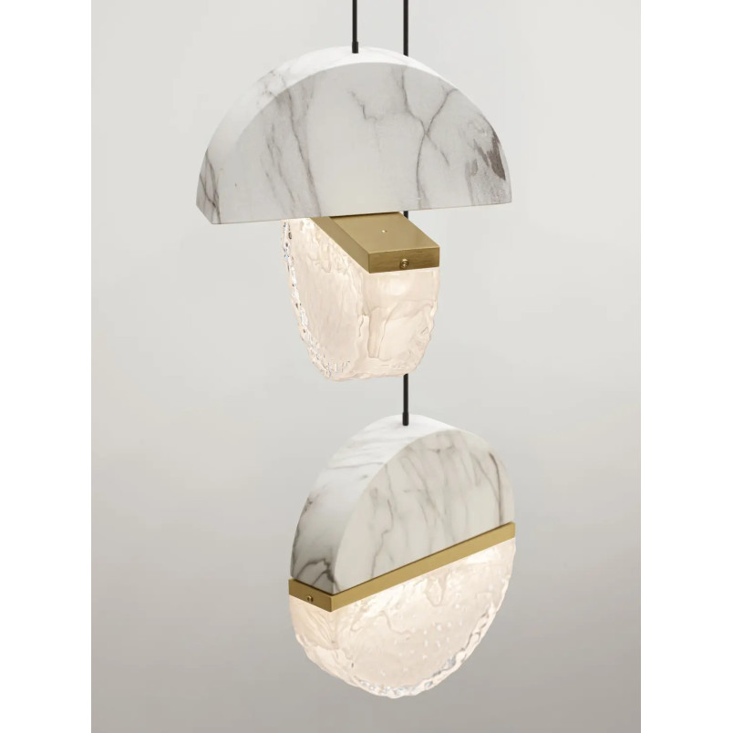 Lampa wisząca marmurowo-szklana 5 punktowa Pianetti 46cm LED 3000K biały marmur / złoty mosiądz / przeźroczysty