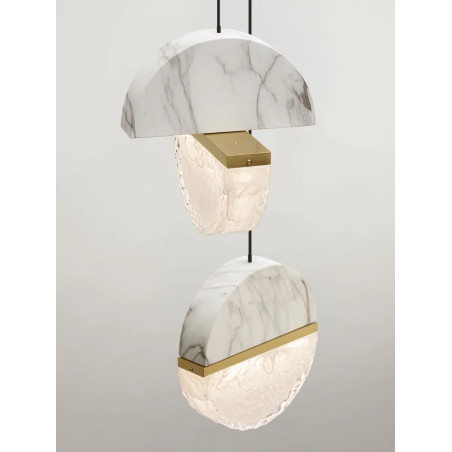 Lampa wisząca marmurowo-szklana 5 punktowa Pianetti 46cm LED 3000K biały marmur / złoty mosiądz / przeźroczysty