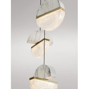 Lampa wisząca marmurowo-szklana 5 punktowa Pianetti 46cm LED 3000K biały marmur / złoty mosiądz / przeźroczysty