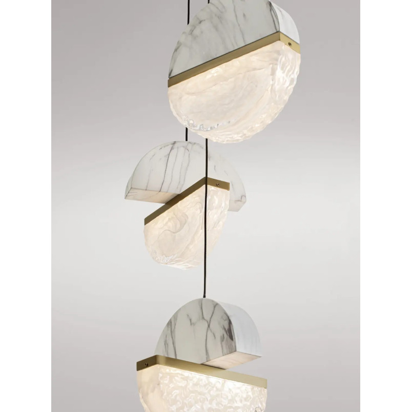Lampa wisząca marmurowo-szklana 5 punktowa Pianetti 46cm LED 3000K biały marmur / złoty mosiądz / przeźroczysty