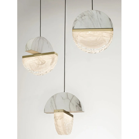 Lampa wisząca marmurowo-szklana 5 punktowa Pianetti 46cm LED 3000K biały marmur / złoty mosiądz / przeźroczysty