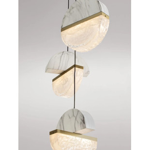 Lampa wisząca marmurowo-szklana 5 punktowa Pianetti 46cm LED 2700K biały marmur / złoty mosiądz / przeźroczysty