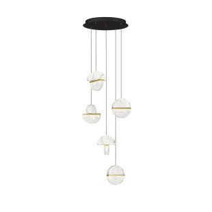 Lampa wisząca marmurowo-szklana 5 punktowa Pianetti 46cm LED 2700K biały marmur / złoty mosiądz / przeźroczysty