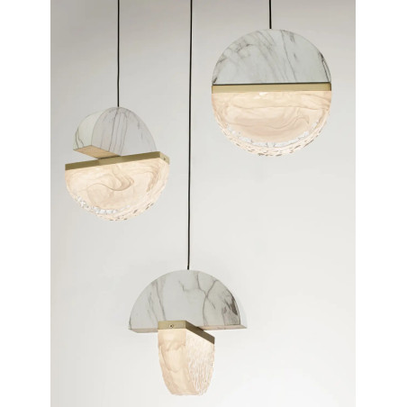 Lampa wisząca marmurowo-szklana 5 punktowa Pianetti 46cm LED 2700K biały marmur / złoty mosiądz / przeźroczysty
