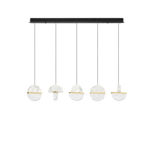 Lampa wisząca marmurowo-szklana 5 punktowa na listwie Pianetti 104cm LED 3000K biały marmur / złoty mosiądz / przeźroczysty