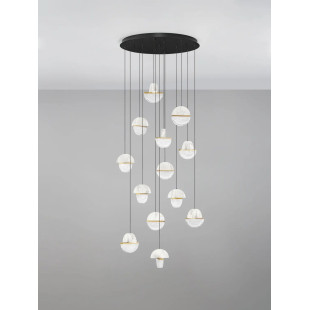 Lampa wisząca marmurowo-szklana Pianetti 78cm LED 3000K biały marmur / złoty mosiądz / przeźroczysty