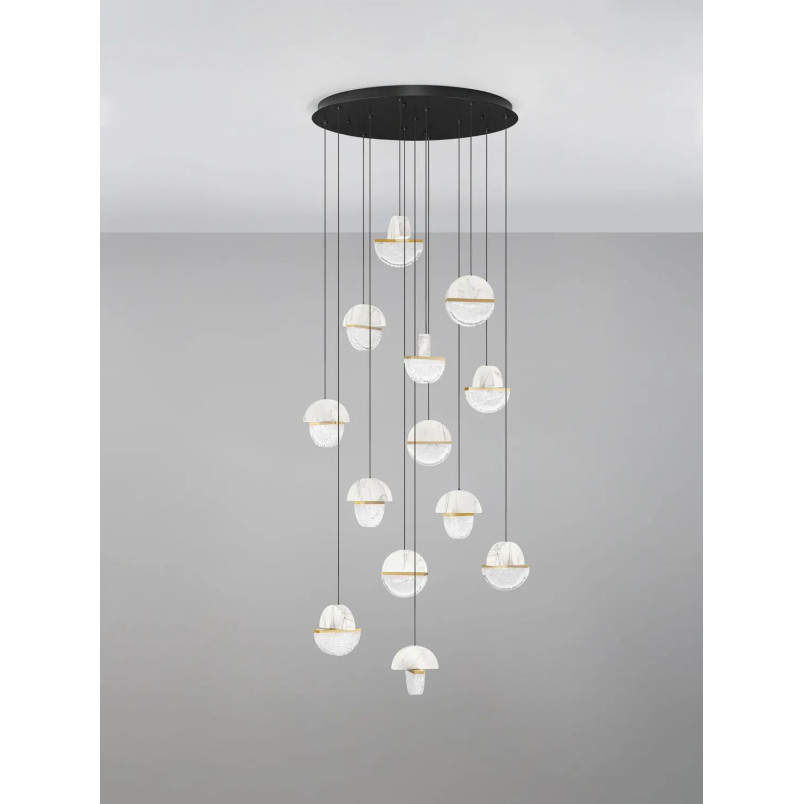 Lampa wisząca marmurowo-szklana Pianetti 78cm LED 3000K biały marmur / złoty mosiądz / przeźroczysty