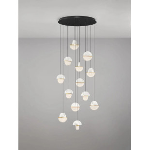 Lampa wisząca marmurowo-szklana Pianetti 78cm LED 3000K biały marmur / złoty mosiądz / przeźroczysty