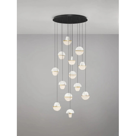 Lampa wisząca marmurowo-szklana Pianetti 78cm LED 3000K biały marmur / złoty mosiądz / przeźroczysty