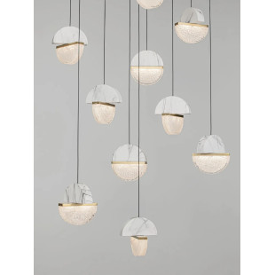 Lampa wisząca marmurowo-szklana Pianetti 78cm LED 3000K biały marmur / złoty mosiądz / przeźroczysty