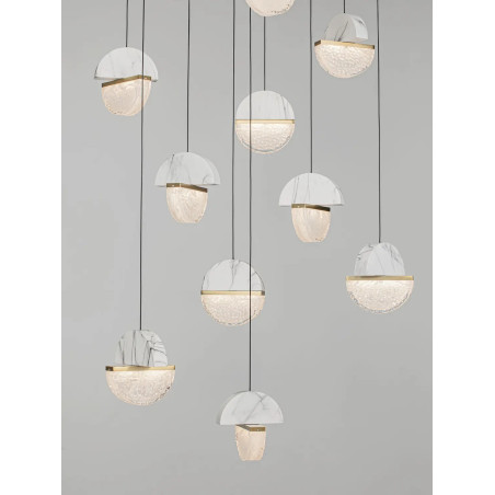 Lampa wisząca marmurowo-szklana Pianetti 78cm LED 3000K biały marmur / złoty mosiądz / przeźroczysty