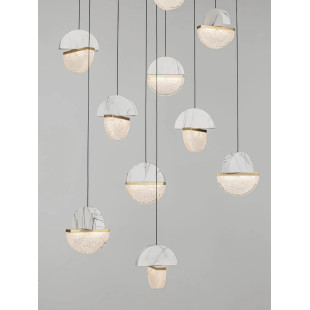 Lampa wisząca marmurowo-szklana Pianetti 78cm LED 2700K biały marmur / złoty mosiądz / przeźroczysty