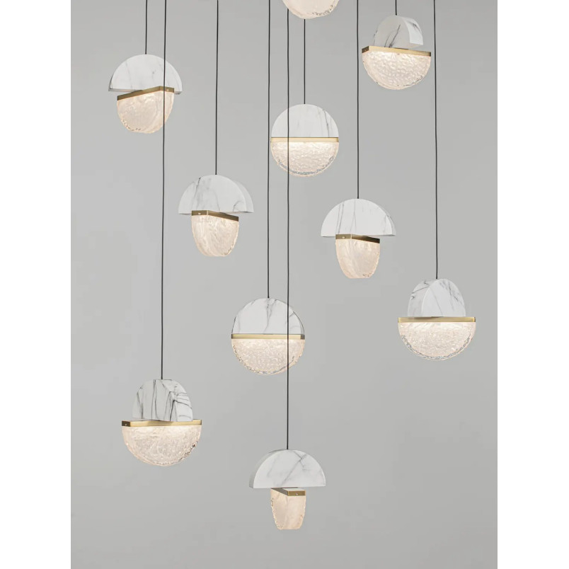 Lampa wisząca marmurowo-szklana Pianetti 78cm LED 2700K biały marmur / złoty mosiądz / przeźroczysty