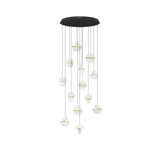 Lampa wisząca marmurowo-szklana Pianetti 78cm LED 2700K biały marmur / złoty mosiądz / przeźroczysty