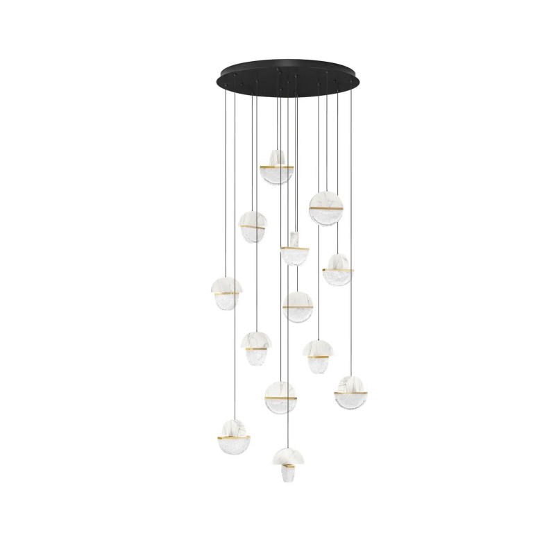 Lampa wisząca marmurowo-szklana Pianetti 78cm LED 2700K biały marmur / złoty mosiądz / przeźroczysty