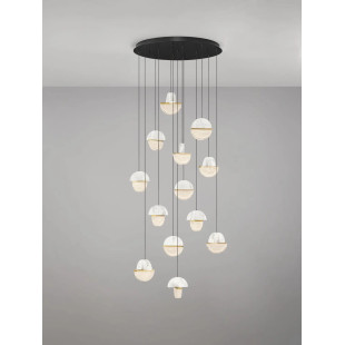 Lampa wisząca marmurowo-szklana Pianetti 78cm LED 2700K biały marmur / złoty mosiądz / przeźroczysty