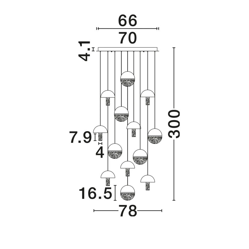 Lampa wisząca marmurowo-szklana Pianetti 78cm LED 2700K biały marmur / złoty mosiądz / przeźroczysty