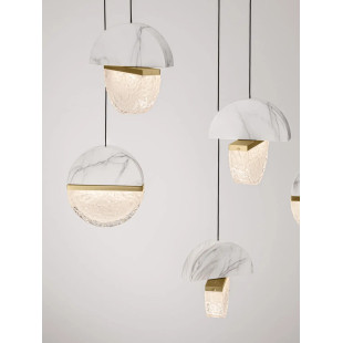 Lampa wisząca marmurowo-szklana Pianetti 105cm LED 3000K biały marmur / złoty mosiądz / przeźroczysty