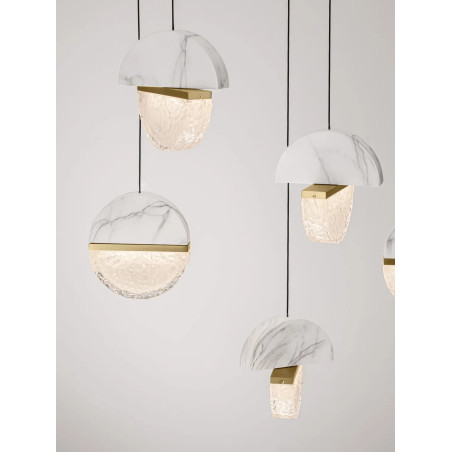 Lampa wisząca marmurowo-szklana Pianetti 105cm LED 3000K biały marmur / złoty mosiądz / przeźroczysty