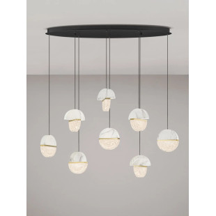 Lampa wisząca marmurowo-szklana Pianetti 105cm LED 3000K biały marmur / złoty mosiądz / przeźroczysty
