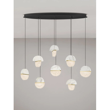 Lampa wisząca marmurowo-szklana Pianetti 105cm LED 3000K biały marmur / złoty mosiądz / przeźroczysty