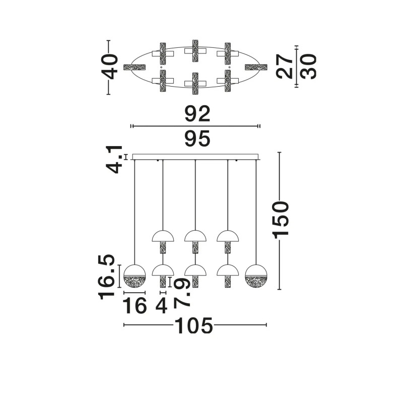Lampa wisząca marmurowo-szklana Pianetti 105cm LED 3000K biały marmur / złoty mosiądz / przeźroczysty