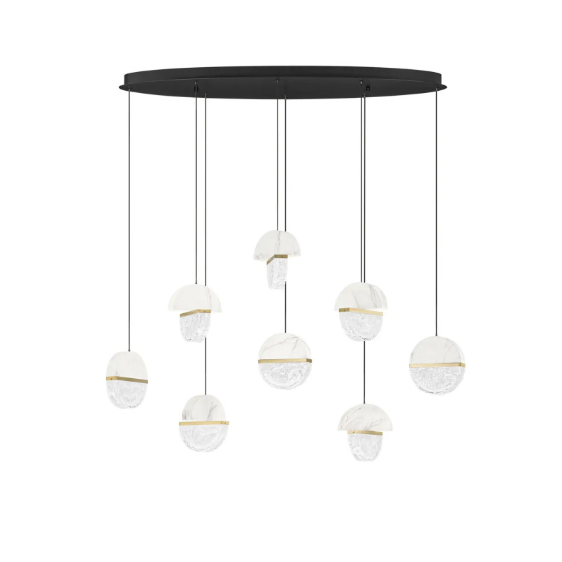 Lampa wisząca marmurowo-szklana Pianetti 105cm LED 2700K biały marmur / złoty mosiądz / przeźroczysty