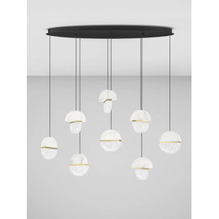 Lampa wisząca marmurowo-szklana Pianetti 105cm LED 2700K biały marmur / złoty mosiądz / przeźroczysty