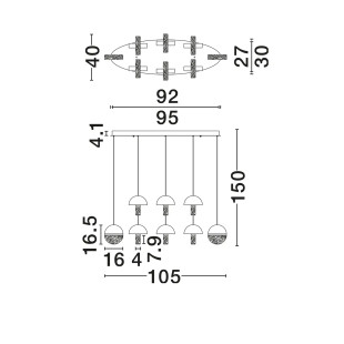 Lampa wisząca marmurowo-szklana Pianetti 105cm LED 2700K biały marmur / złoty mosiądz / przeźroczysty