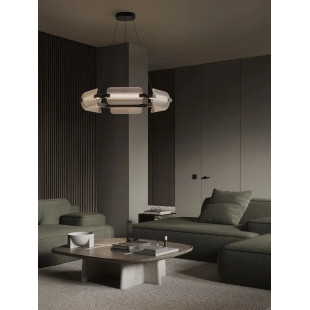 Lampa wisząca okrągła - szkło ryflowane Corfino 81,5cm LED 3000K przeźroczysty / czarny