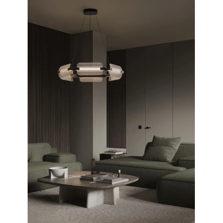 Lampa wisząca okrągła - szkło ryflowane Corfino 81,5cm LED 3000K przeźroczysty / czarny